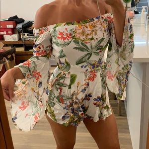 Off shoulder floral romper
